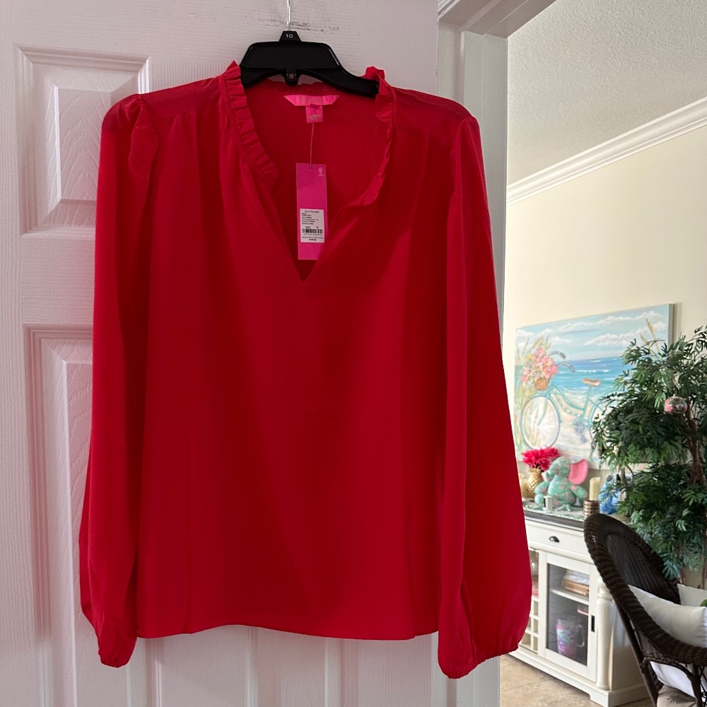NWT Lilly Pulitzer, Giana Long Sleeve Silk Top Size Medium